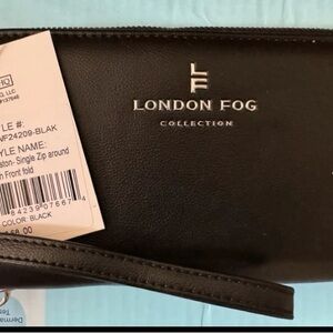 NWT London Fog Black Clutch Sleek Minimalist Design